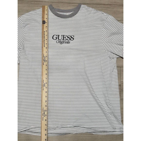 Vintage 90's Guess Jeans USA Embroidered Striped T Shirt Men's XL Gray White - Picture 4 of 8